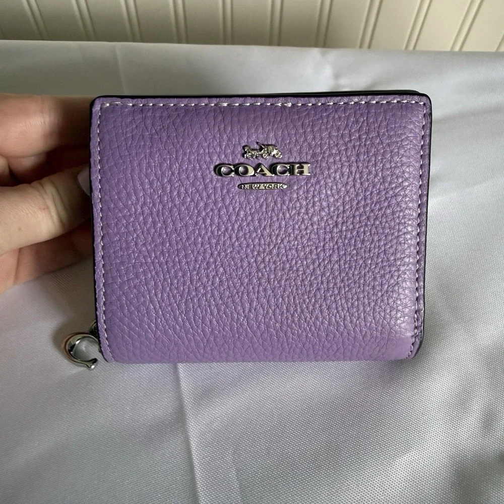Coach Snap Zip Bifold Wallet In Purple Violet Orchard Leather Card Coin Holder